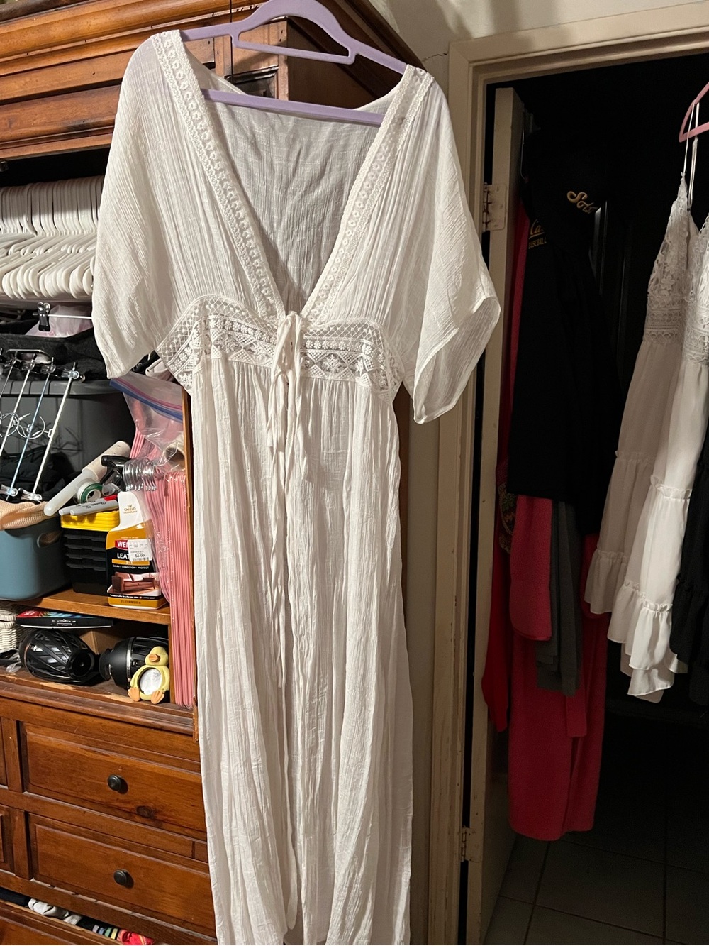 White swimsuit coverup with tie front